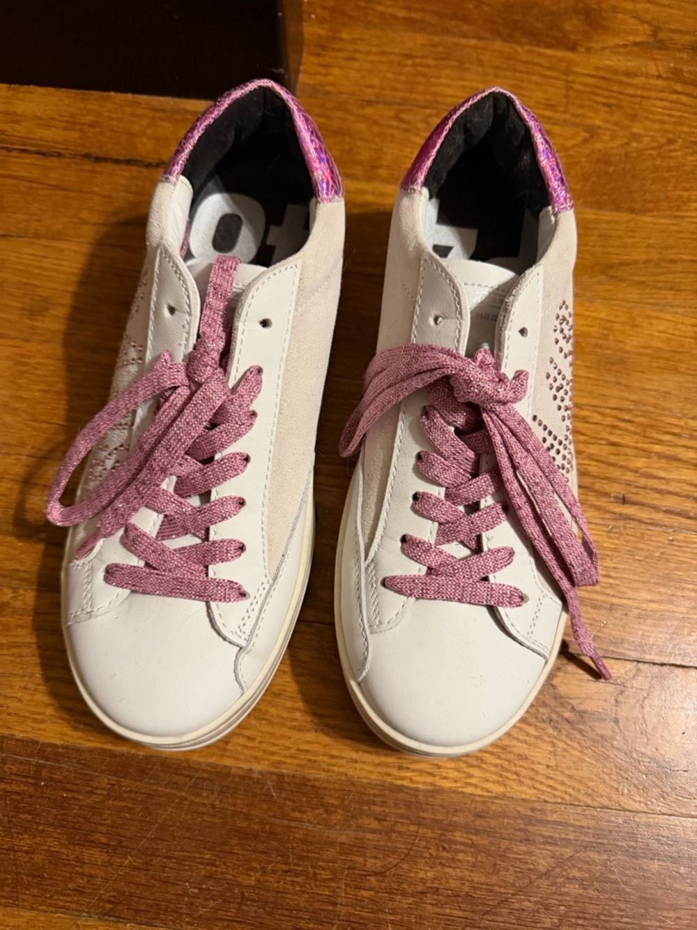 P448 White Sneakers with Pink Laces and Pink Heel Tab size 37